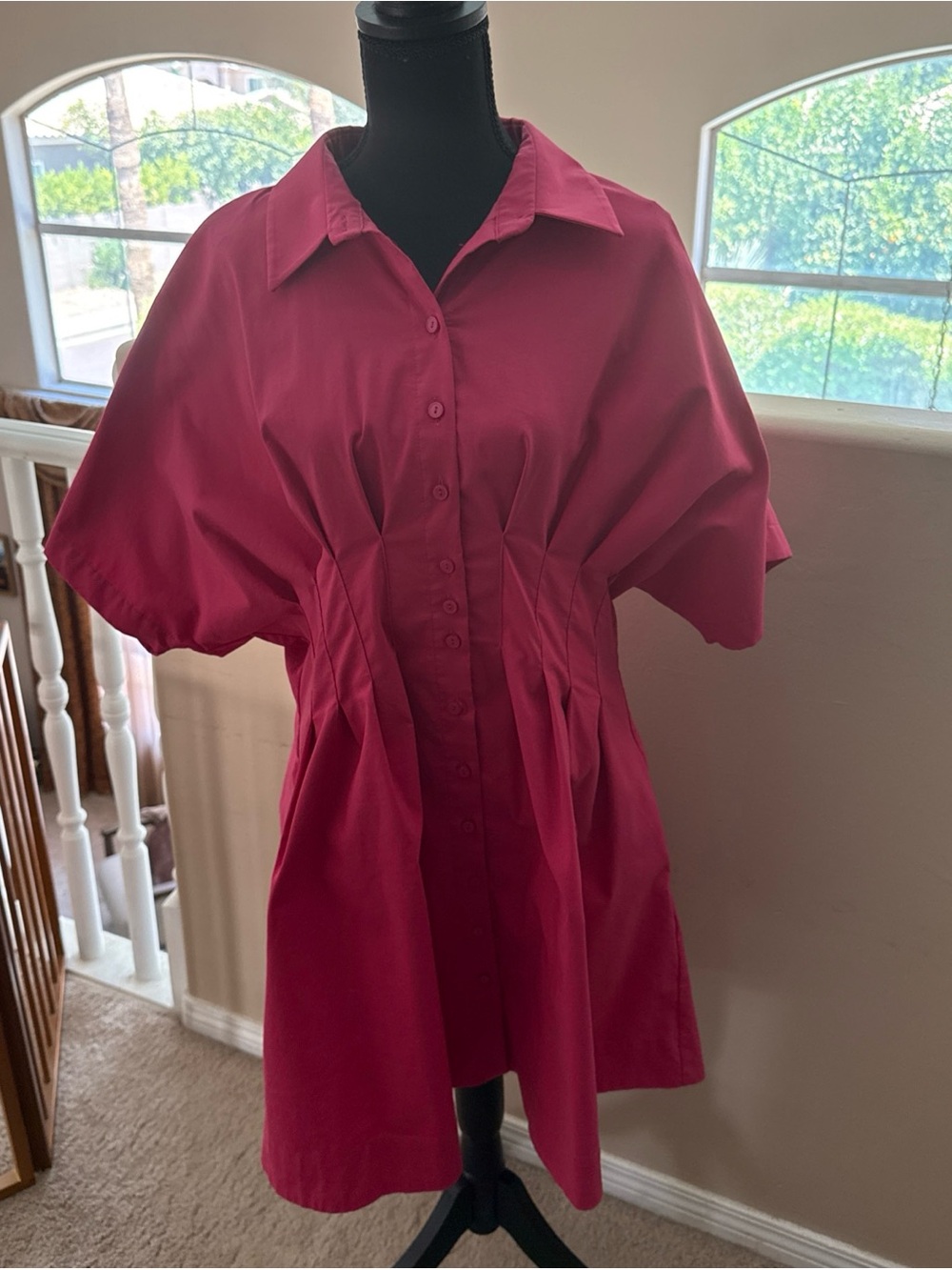 Exquise by Anthropologie Tobie Pink pleated mini shirt dress XL